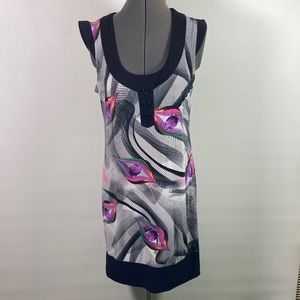 Sharon Max Made in U.S.A.Multi Colored Black Accent Cap Sleeve Dress Size M